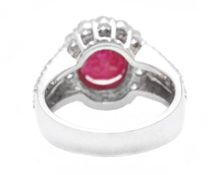 4.57 Carats Natural Ruby and Diamond 14K Solid White Gold Ring