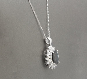 7.30Ct Natural Sapphire and Diamond 14K Solid White Gold Necklace