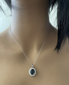 7.30Ct Natural Sapphire and Diamond 14K Solid White Gold Necklace