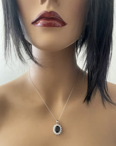 7.30Ct Natural Sapphire and Diamond 14K Solid White Gold Necklace