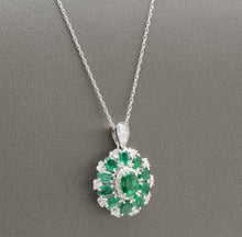Load image into Gallery viewer, 4.10Ct Natural Emerald and Diamond 14K Solid White Gold Necklace
