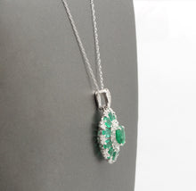 Load image into Gallery viewer, 4.10Ct Natural Emerald and Diamond 14K Solid White Gold Necklace