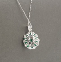 Load image into Gallery viewer, 4.10Ct Natural Emerald and Diamond 14K Solid White Gold Necklace