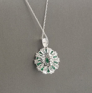 4.10Ct Natural Emerald and Diamond 14K Solid White Gold Necklace