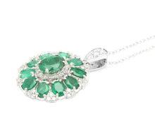 Load image into Gallery viewer, 4.10Ct Natural Emerald and Diamond 14K Solid White Gold Necklace