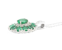 Load image into Gallery viewer, 4.10Ct Natural Emerald and Diamond 14K Solid White Gold Necklace