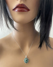 Load image into Gallery viewer, 4.10Ct Natural Emerald and Diamond 14K Solid White Gold Necklace