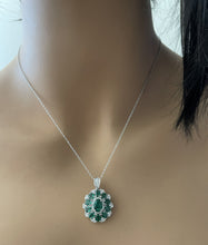 Load image into Gallery viewer, 4.10Ct Natural Emerald and Diamond 14K Solid White Gold Necklace
