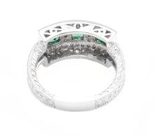 Load image into Gallery viewer, Spectacular Natural Emerald and Diamond 14K Solid White Gold Ring