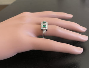 Spectacular Natural Emerald and Diamond 14K Solid White Gold Ring
