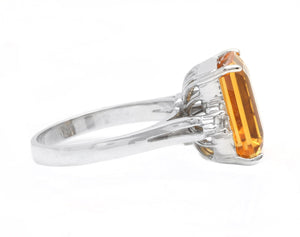 7.35Ct Natural Citrine and Diamond 14K Solid White Gold Ring