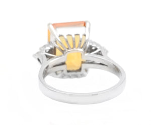 7.35Ct Natural Citrine and Diamond 14K Solid White Gold Ring