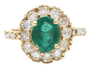 2.50Ct Natural Emerald and Diamond 14K Solid Yellow Gold Ring
