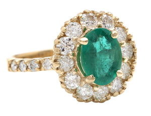 2.50Ct Natural Emerald and Diamond 14K Solid Yellow Gold Ring