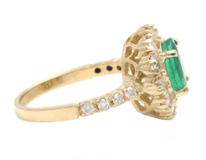 2.50Ct Natural Emerald and Diamond 14K Solid Yellow Gold Ring