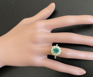 2.50Ct Natural Emerald and Diamond 14K Solid Yellow Gold Ring