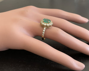2.50Ct Natural Emerald and Diamond 14K Solid Yellow Gold Ring