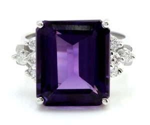 8.35 Carats Natural Amethyst and Diamond 14K Solid White Gold Ring