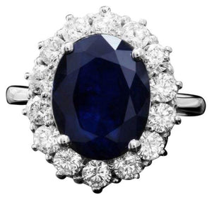 7.20 Carats Natural Blue Sapphire and Diamond 14K Solid White Gold Ring