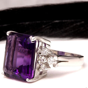 8.35 Carats Natural Amethyst and Diamond 14K Solid White Gold Ring