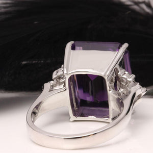 8.35 Carats Natural Amethyst and Diamond 14K Solid White Gold Ring