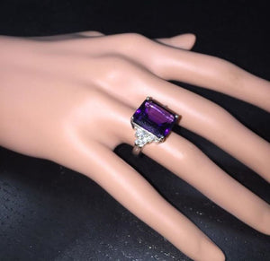 8.35 Carats Natural Amethyst and Diamond 14K Solid White Gold Ring