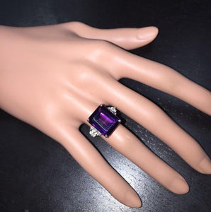 8.35 Carats Natural Amethyst and Diamond 14K Solid White Gold Ring