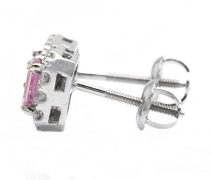 1.05Ct Natural Pink Sapphire and Diamond 14K Solid White Gold Stud Earrings