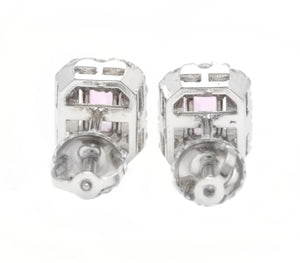 1.05Ct Natural Pink Sapphire and Diamond 14K Solid White Gold Stud Earrings