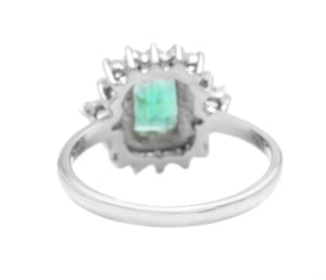 1.45 Carats Natural Emerald and Diamond 14K Solid White Gold Ring