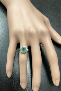 1.45 Carats Natural Emerald and Diamond 14K Solid White Gold Ring