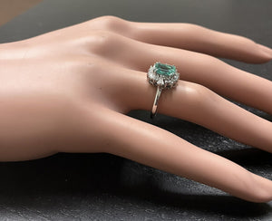 1.45 Carats Natural Emerald and Diamond 14K Solid White Gold Ring