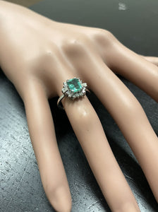 1.45 Carats Natural Emerald and Diamond 14K Solid White Gold Ring