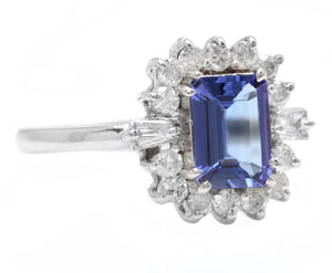 1.45 Carats Natural Tanzanite and Diamond 14K Solid White Gold Ring