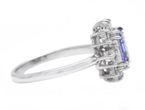 1.45 Carats Natural Tanzanite and Diamond 14K Solid White Gold Ring