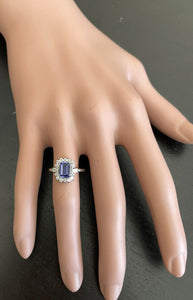 1.45 Carats Natural Tanzanite and Diamond 14K Solid White Gold Ring