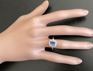 1.45 Carats Natural Tanzanite and Diamond 14K Solid White Gold Ring