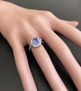 1.45 Carats Natural Tanzanite and Diamond 14K Solid White Gold Ring