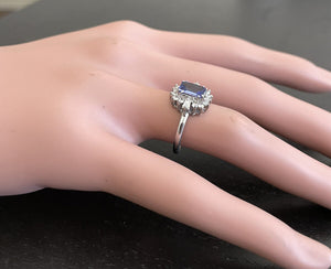 1.45 Carats Natural Tanzanite and Diamond 14K Solid White Gold Ring