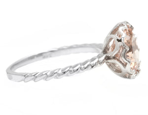 2.00 Carats Natural Morganite 14K Solid White Gold Ring