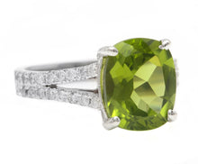 Load image into Gallery viewer, 5.00 Carats Natural Peridot and Diamond 14K Solid White Gold Ring