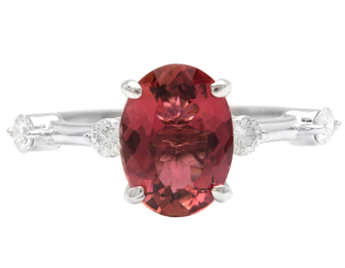 2.35 Carats Natural Tourmaline and Diamond 14K Solid White Gold Ring