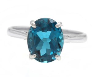 3.50 Carats Natural London Blue Topaz 14K Solid White Gold Ring