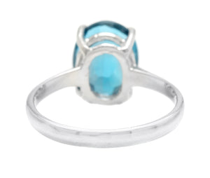 3.50 Carats Natural London Blue Topaz 14K Solid White Gold Ring