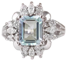 Load image into Gallery viewer, 3.50 Carats Natural Aquamarine and Diamond 14K Solid White Gold Ring