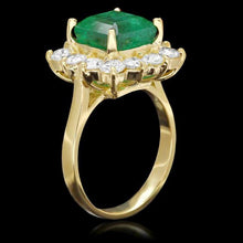 Load image into Gallery viewer, 5.70 Carats Natural Emerald and Diamond 18K Solid Yellow Gold Ring
