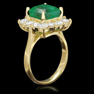 5.70 Carats Natural Emerald and Diamond 18K Solid Yellow Gold Ring