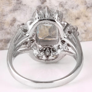 3.50 Carats Natural Aquamarine and Diamond 14K Solid White Gold Ring