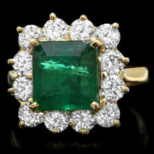 Load image into Gallery viewer, 5.70 Carats Natural Emerald and Diamond 18K Solid Yellow Gold Ring