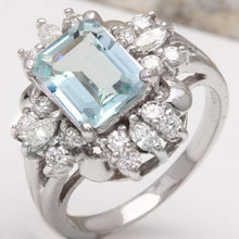 Load image into Gallery viewer, 3.50 Carats Natural Aquamarine and Diamond 14K Solid White Gold Ring